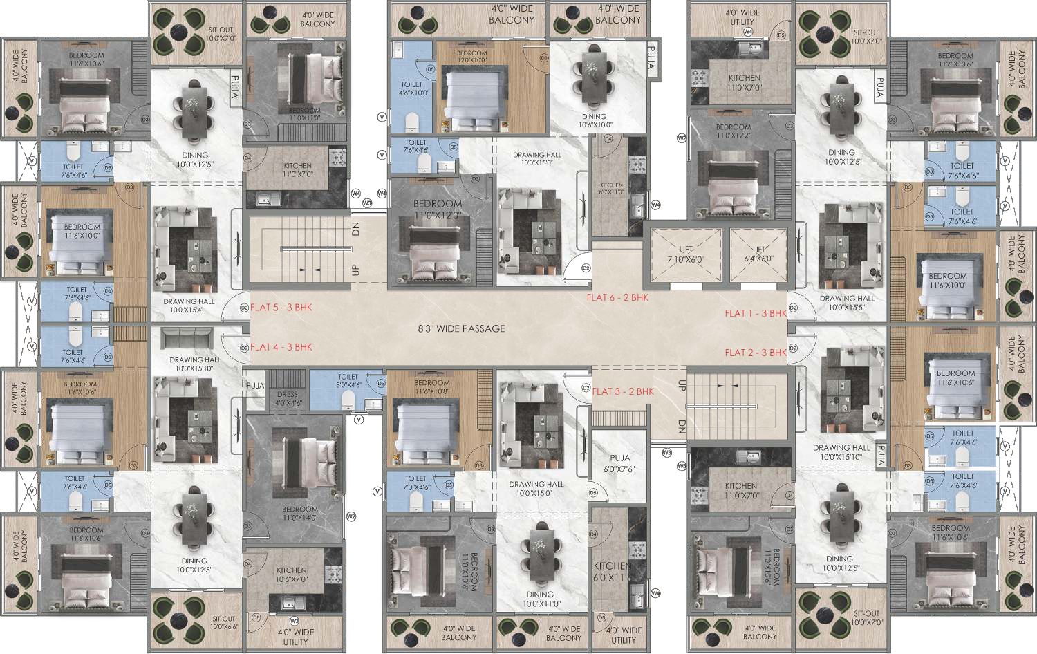 Block B 2 BHK Floor Plan Layout